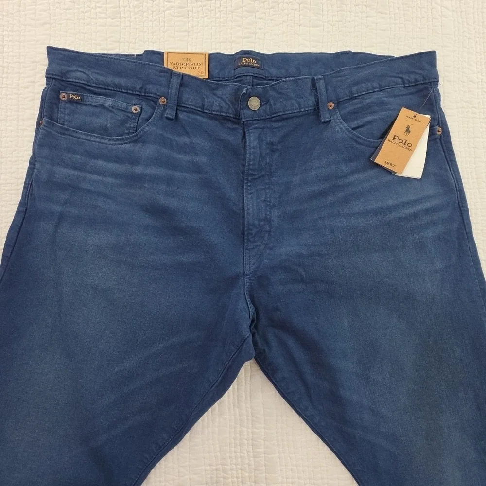 Polo Ralph Lauren Varick‎ Slim Straight Jeans Mens 42x30 Navy Blue NEW Stretch